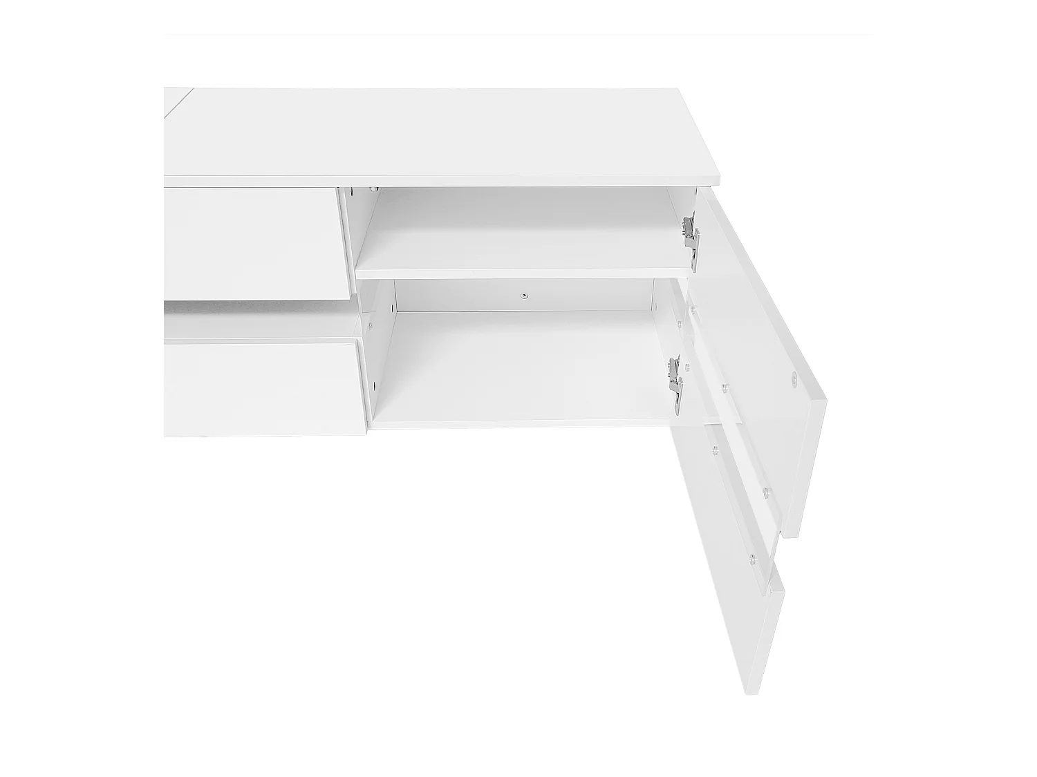 Meuble TV 160x39x45 cm avec LED avec 2 portes 1 tiroir - meuble de rangement ouvert en bois - blanc