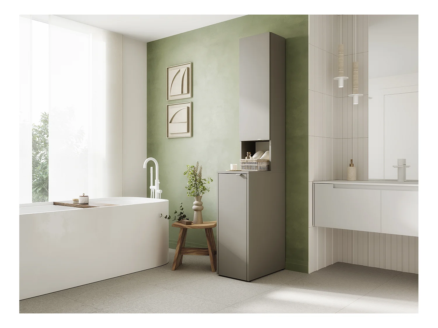 Armoire haute de salle de bain - 210 x 33 x 56 cm Armoire de rangement étroite pour salle de bain