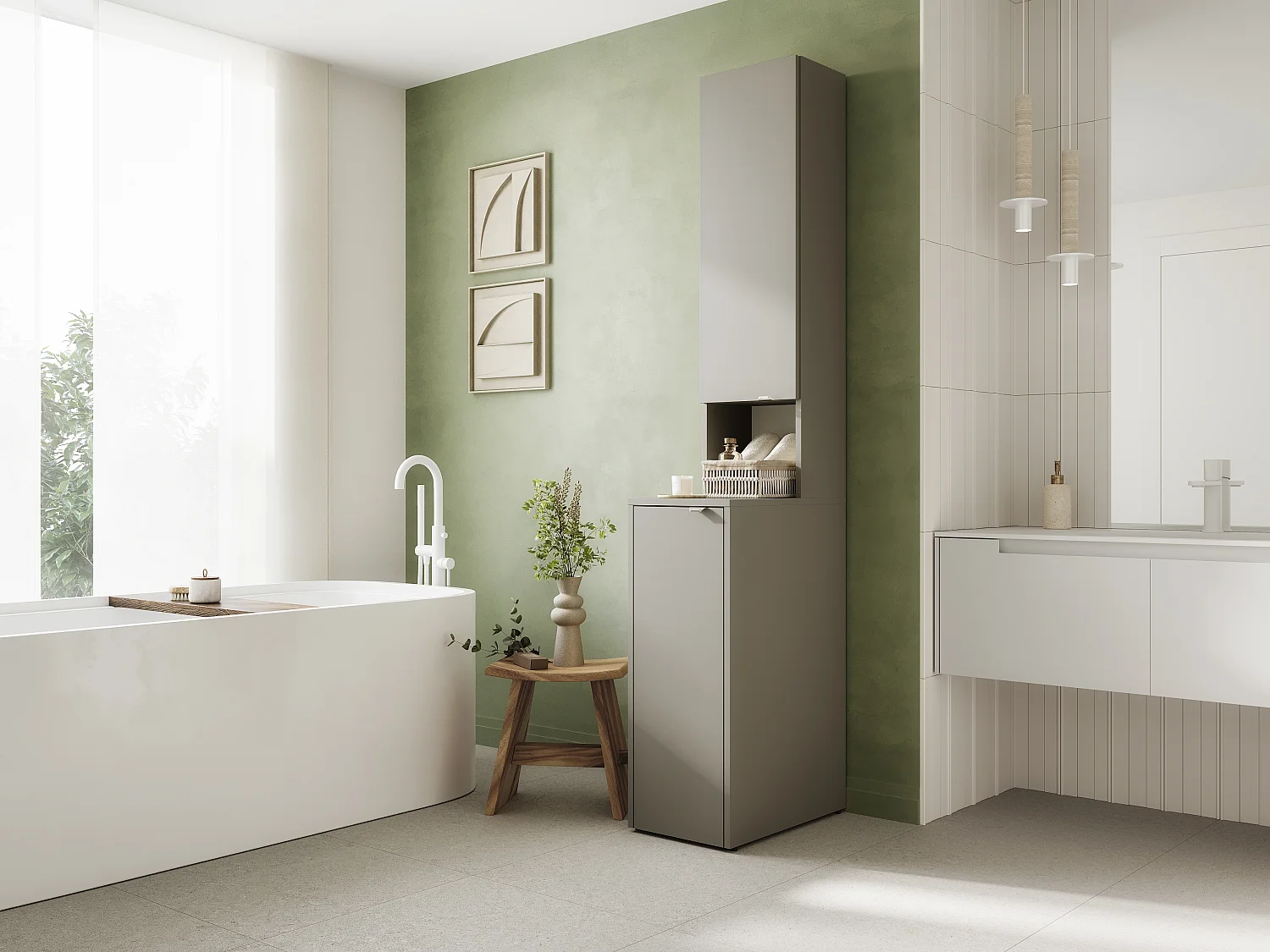 Armoire haute de salle de bain - 210 x 33 x 56 cm Armoire de rangement étroite pour salle de bain