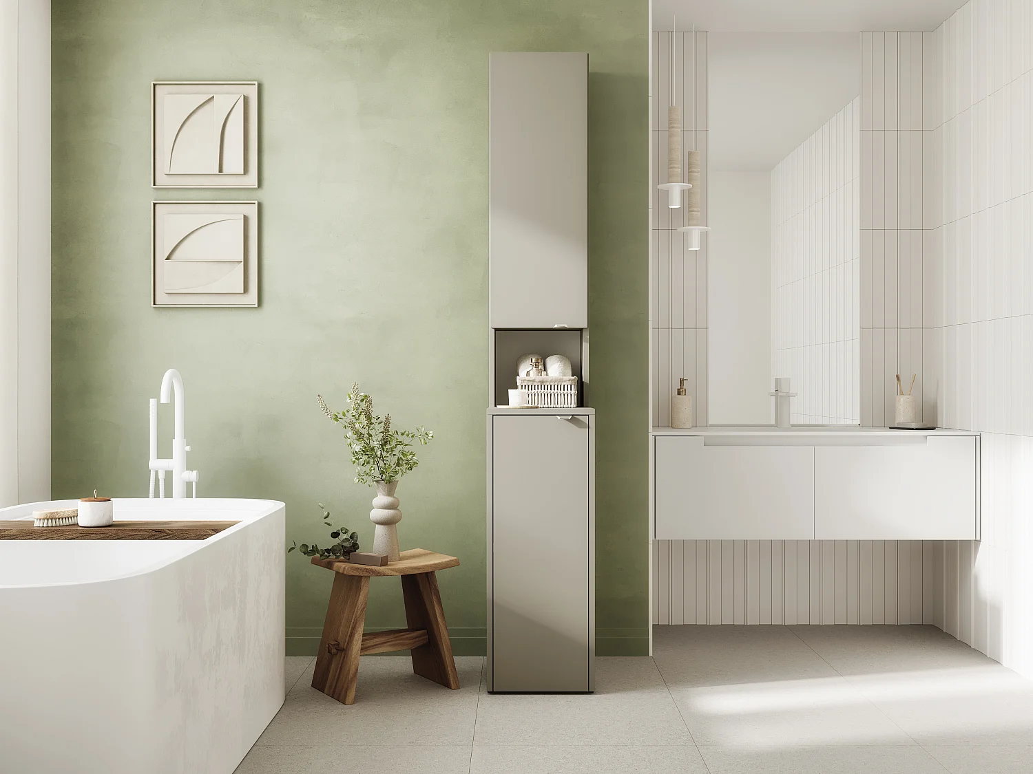 Armoire haute de salle de bain - 210 x 33 x 56 cm Armoire de rangement étroite pour salle de bain