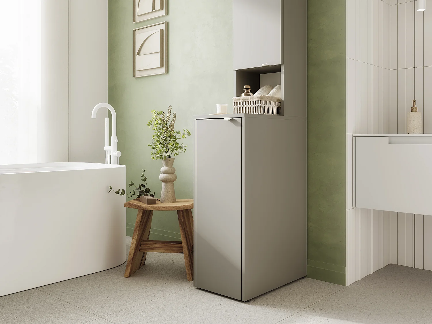 Armoire haute de salle de bain - 210 x 33 x 56 cm Armoire de rangement étroite pour salle de bain