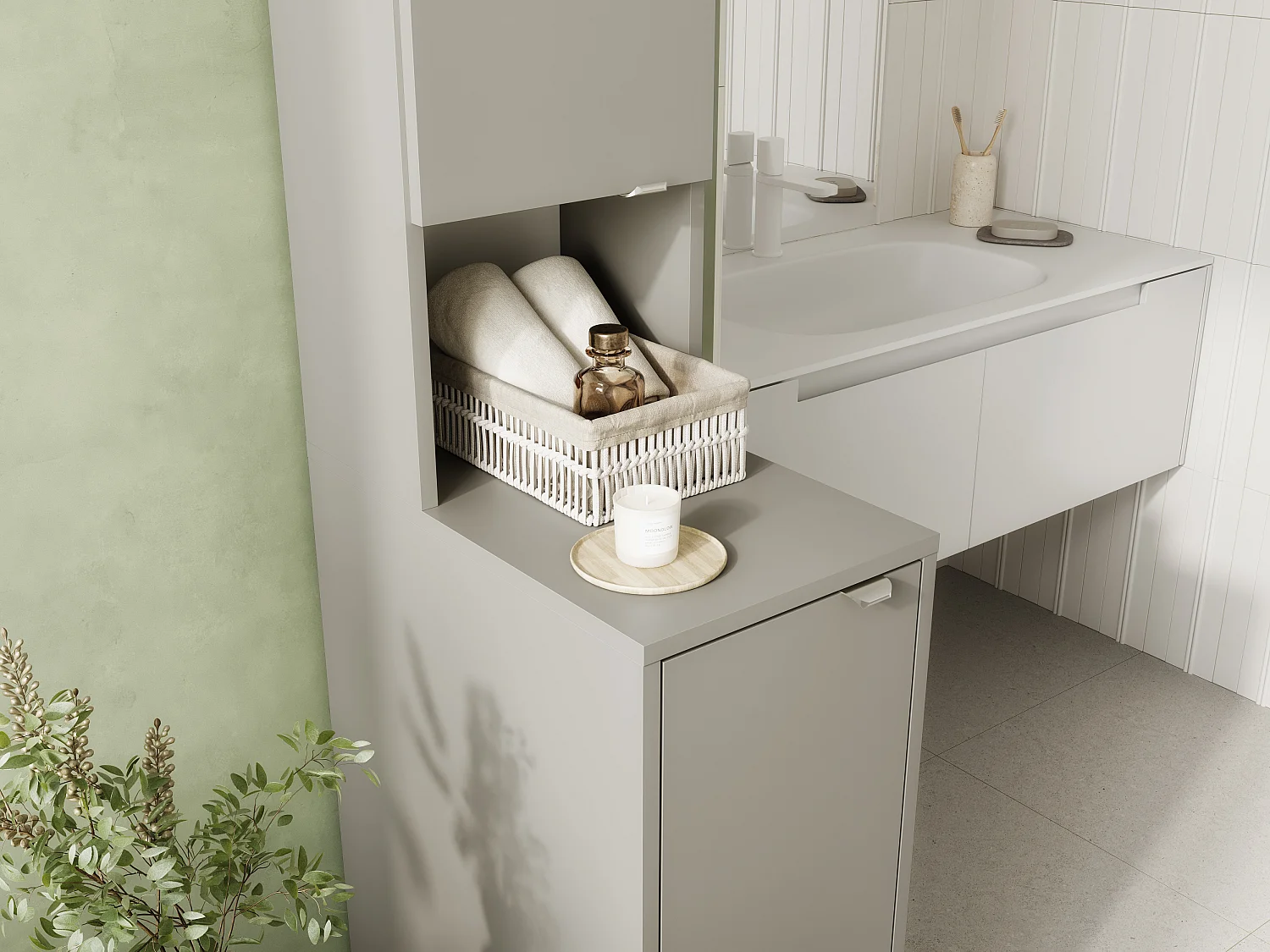 Armoire haute de salle de bain - 210 x 33 x 56 cm Armoire de rangement étroite pour salle de bain