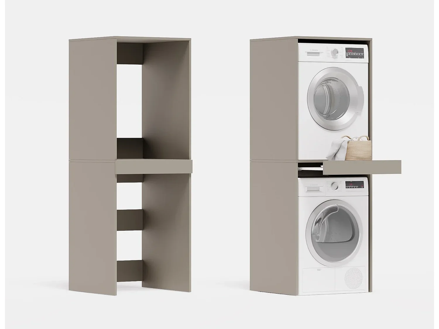 Armoire pour machine à laver et sèche-linge avec tablette coulissante • Meuble de rangement pour lave-linge et sèche-linge • Armoire de surplomb 187 x 65 x 66 cm
