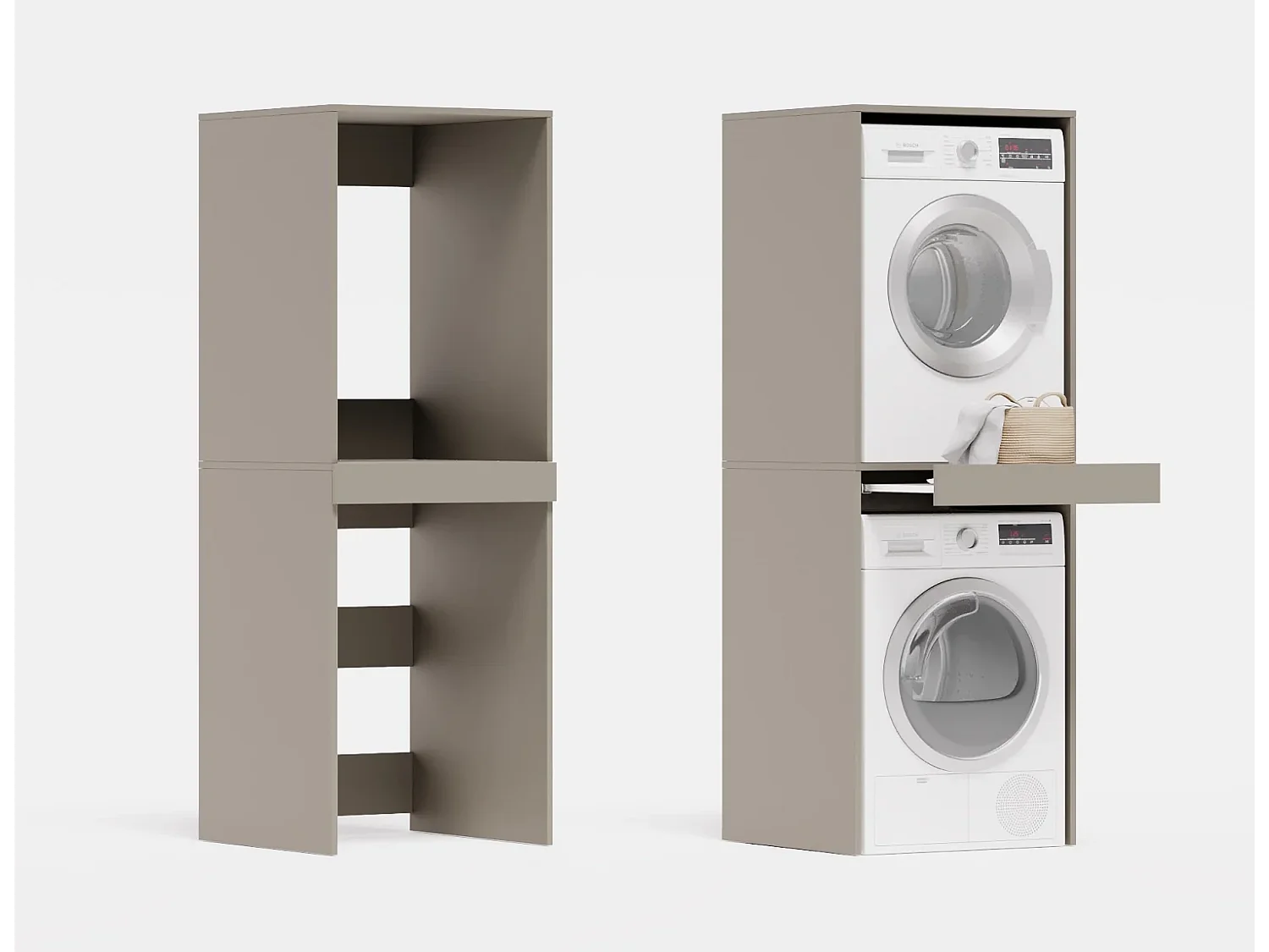 Armoire pour machine à laver et sèche-linge avec tablette coulissante • Meuble de rangement pour lave-linge et sèche-linge • Armoire de surplomb 187 x 65 x 66 cm