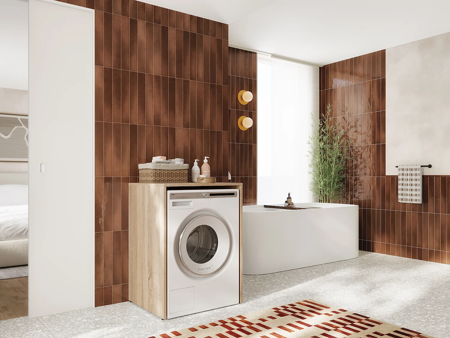 Kast voor Wasmachine Badkamer Opbergmeubel 65 x 90 x 56 cm