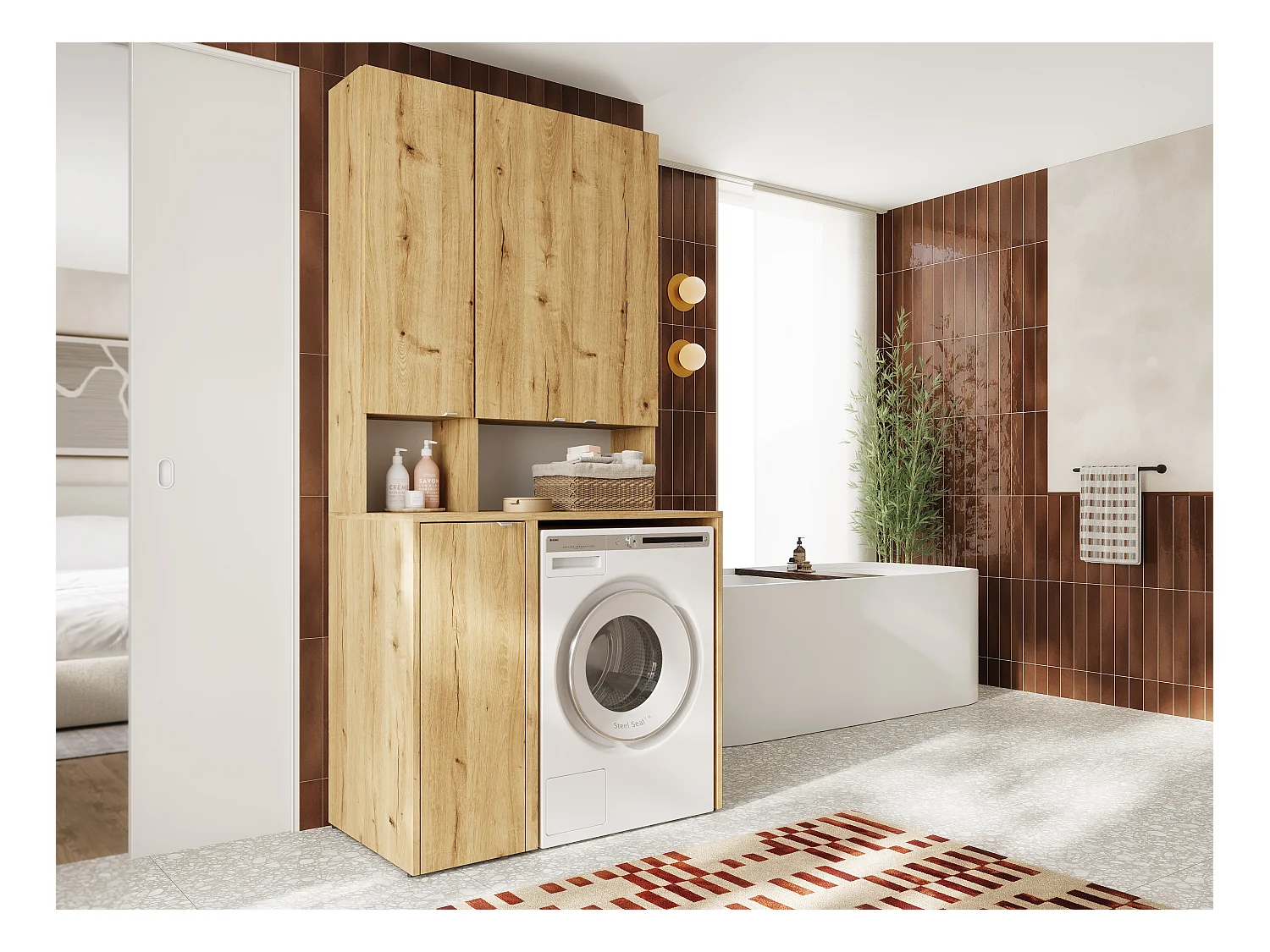 Ensemble de salle de bain - Armoire de machine à laver de 65 cm de large et armoire haute de 33 cm de large