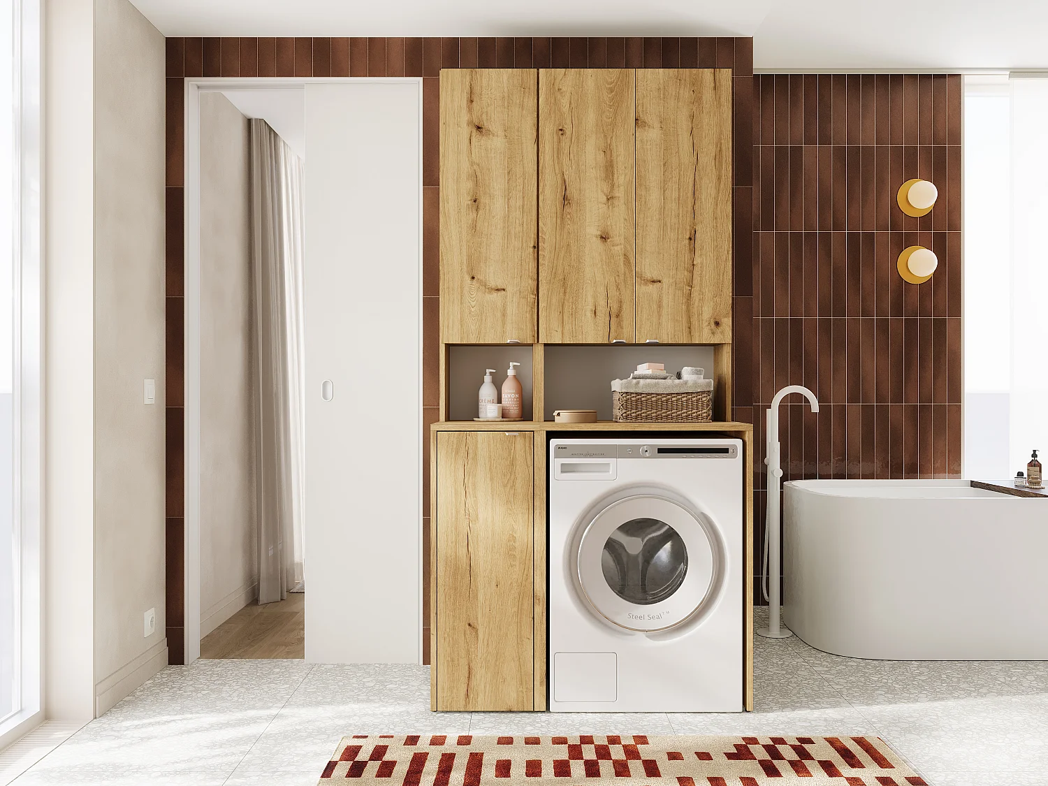 Ensemble de salle de bain - Armoire de machine à laver de 65 cm de large et armoire haute de 33 cm de large
