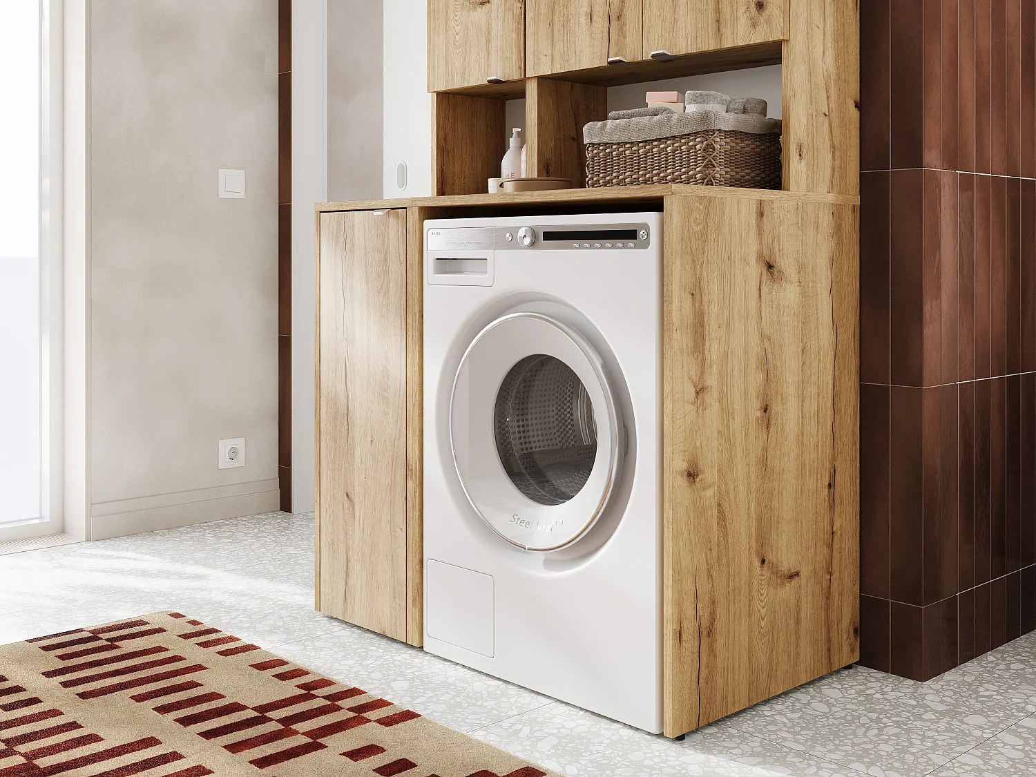 Ensemble de salle de bain - Armoire de machine à laver de 65 cm de large et armoire haute de 33 cm de large