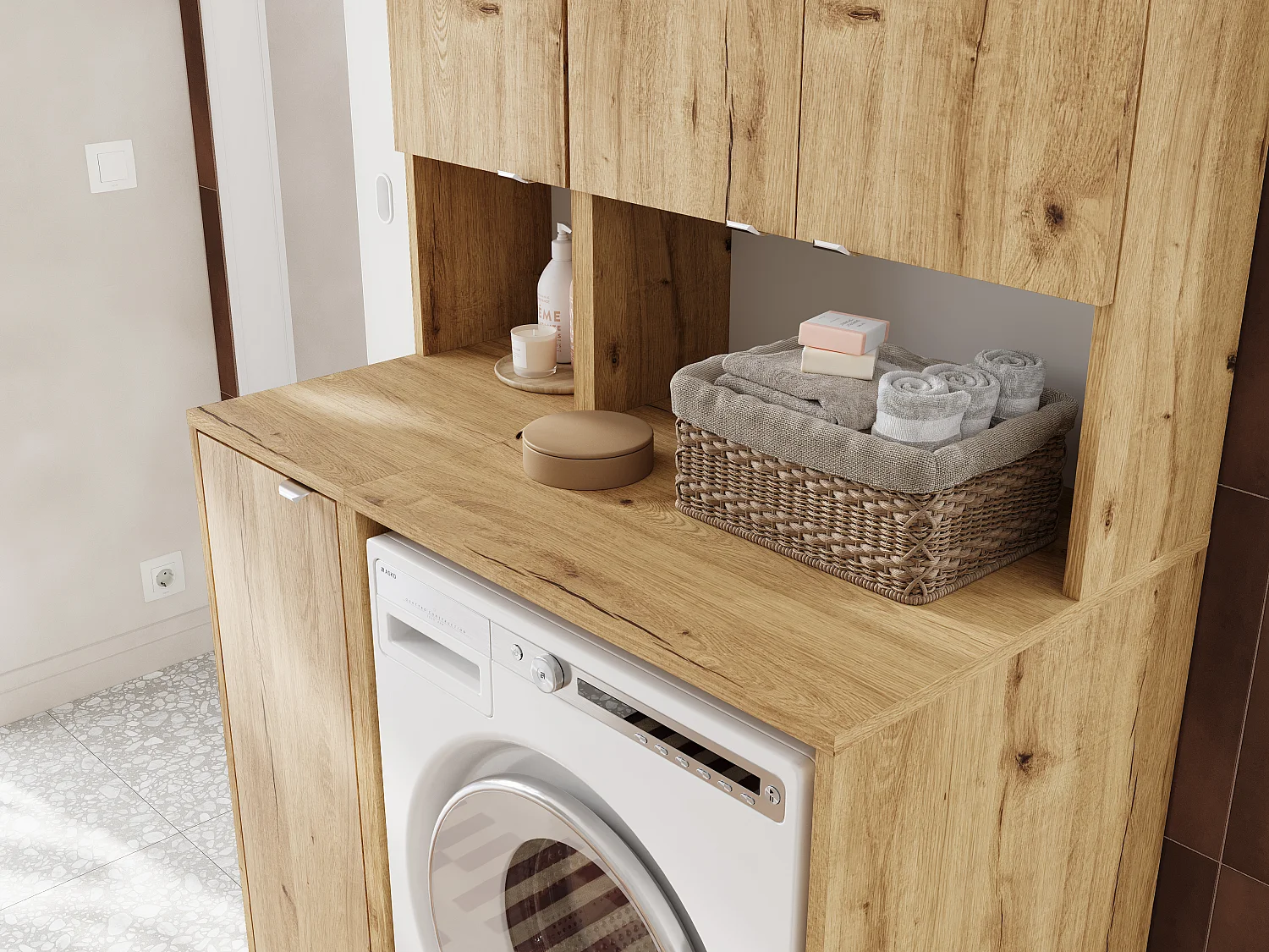 Ensemble de salle de bain - Armoire de machine à laver de 65 cm de large et armoire haute de 33 cm de large