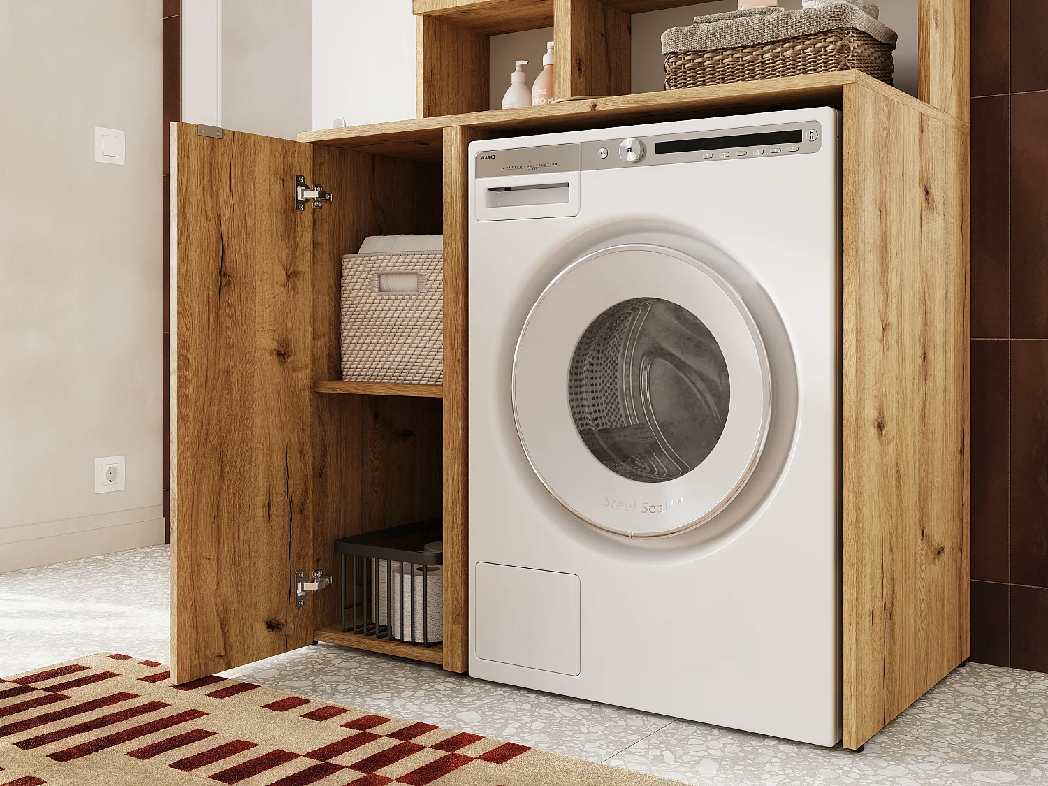 Ensemble de salle de bain - Armoire de machine à laver de 65 cm de large et armoire haute de 33 cm de large