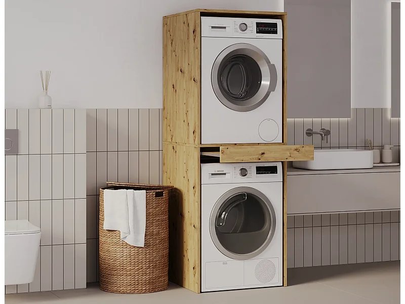 Armoire pour machine à laver et sèche-linge avec tablette coulissante • Meuble de rangement pour lave-linge et sèche-linge • Armoire de surplomb 187 x 65 x 66 cm