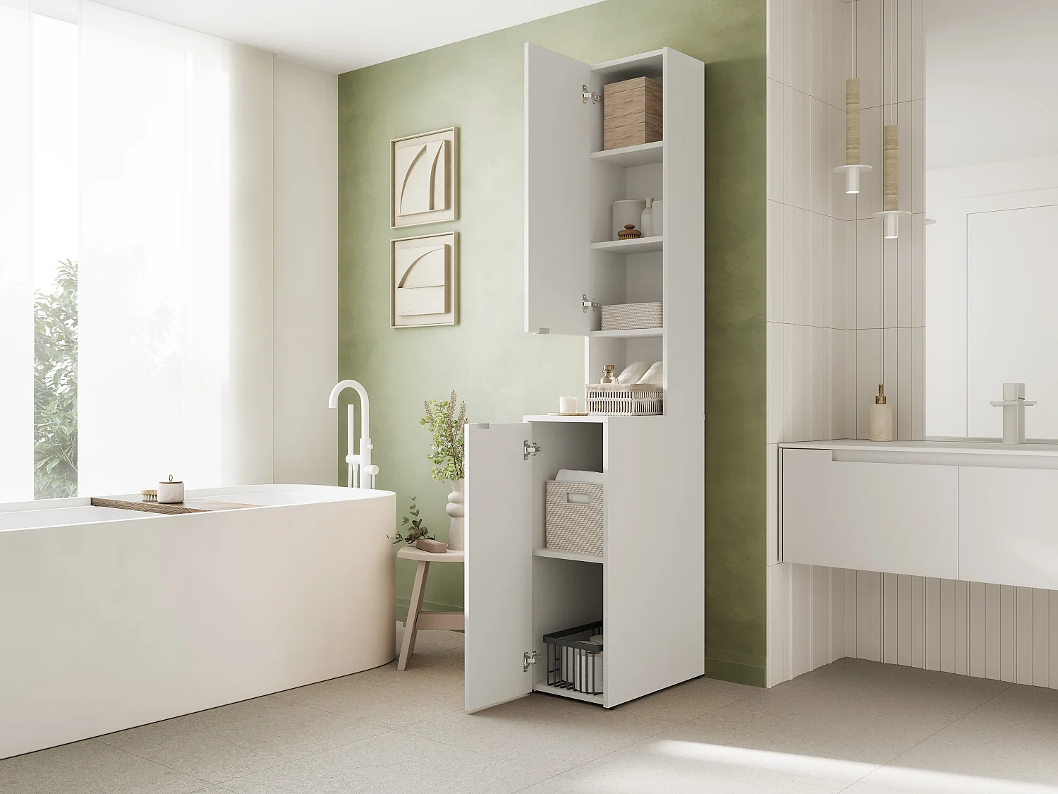 Wysoka szafka łazienkowa - 210 x 33 x 56 cm Wąska szafka do przechowywania do łazienki