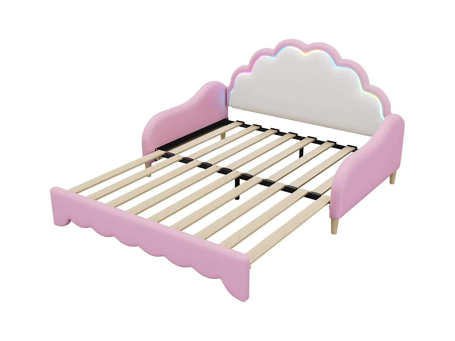 Lit adulte 140x200 cm avec sommier - tête de lit capitonnée avec LED - similicuir - rose (sans matelas)