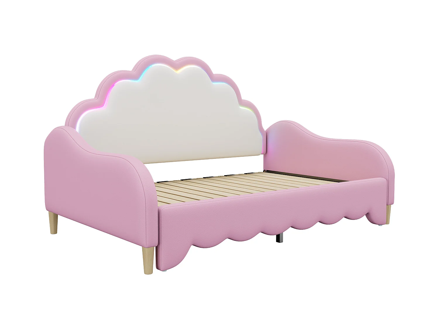 Lit adulte 140x200 cm avec sommier - tête de lit capitonnée avec LED - similicuir - rose (sans matelas)