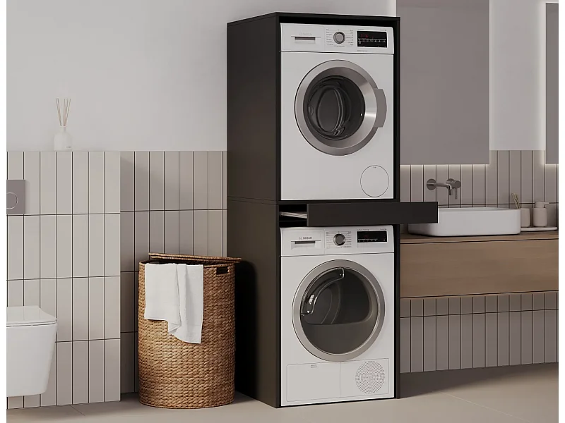 Schrank für Waschmaschine und Trockner mit ausziehbarem Regal • Aufbewahrungsschrank für Waschmaschine und Trockner • Oberschrank 187 x 65 x 66 cm