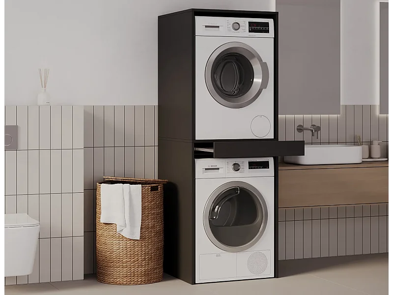 Kast voor wasmachine en droger met uittrekbaar schap • Opbergmeubel voor wasmachine en droger • Bovenkast 187 x 65 x 66 cm