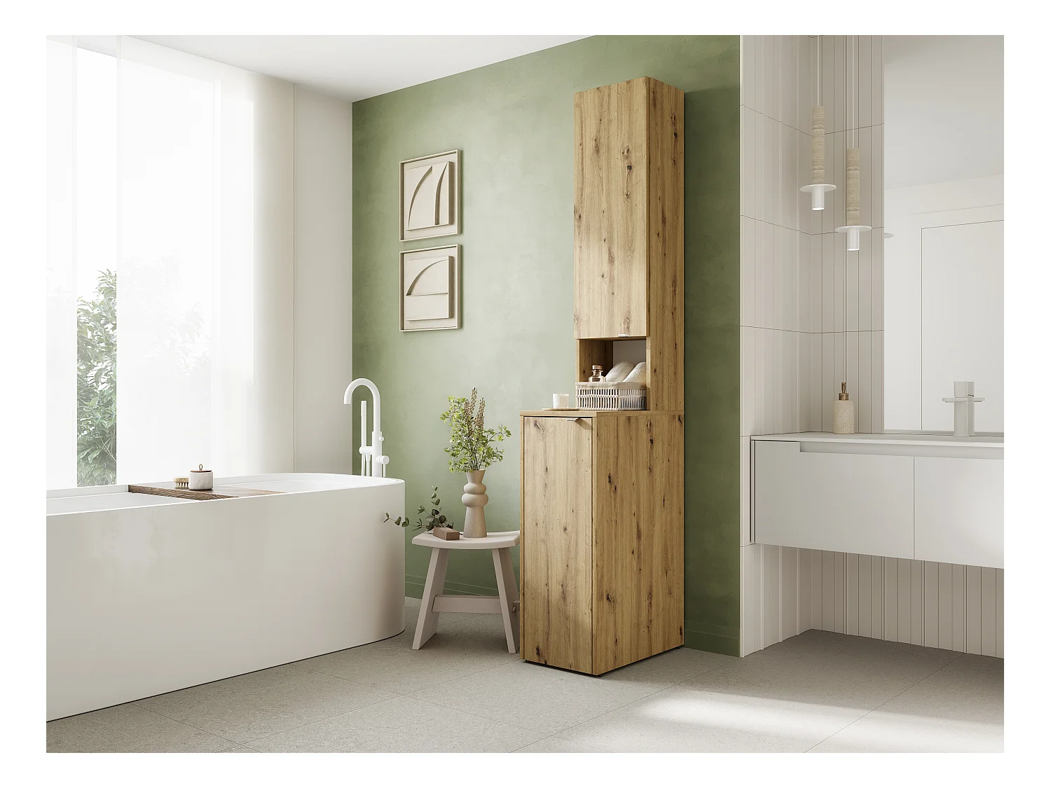 Armoire haute de salle de bain - 210 x 33 x 56 cm Armoire de rangement étroite pour salle de bain