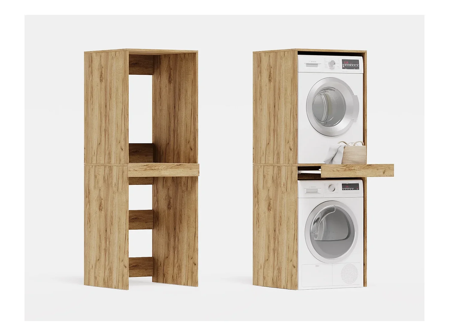Armoire pour machine à laver et sèche-linge avec tablette coulissante • Meuble de rangement pour lave-linge et sèche-linge • Armoire de surplomb 187 x 65 x 66 cm