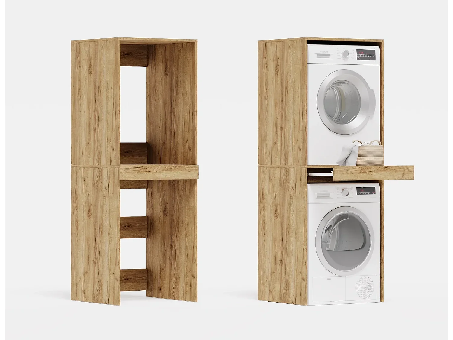 Armoire pour machine à laver et sèche-linge avec tablette coulissante • Meuble de rangement pour lave-linge et sèche-linge • Armoire de surplomb 187 x 65 x 66 cm