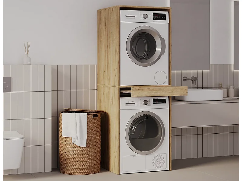 Armoire pour machine à laver et sèche-linge avec tablette coulissante • Meuble de rangement pour lave-linge et sèche-linge • Armoire de surplomb 187 x 65 x 66 cm