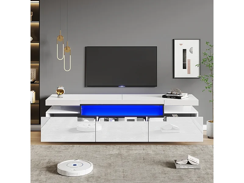 Meuble TV 160x39x42 cm avec LED en 3 tiroirs - meuble de rangement ouvert en bois - blanc