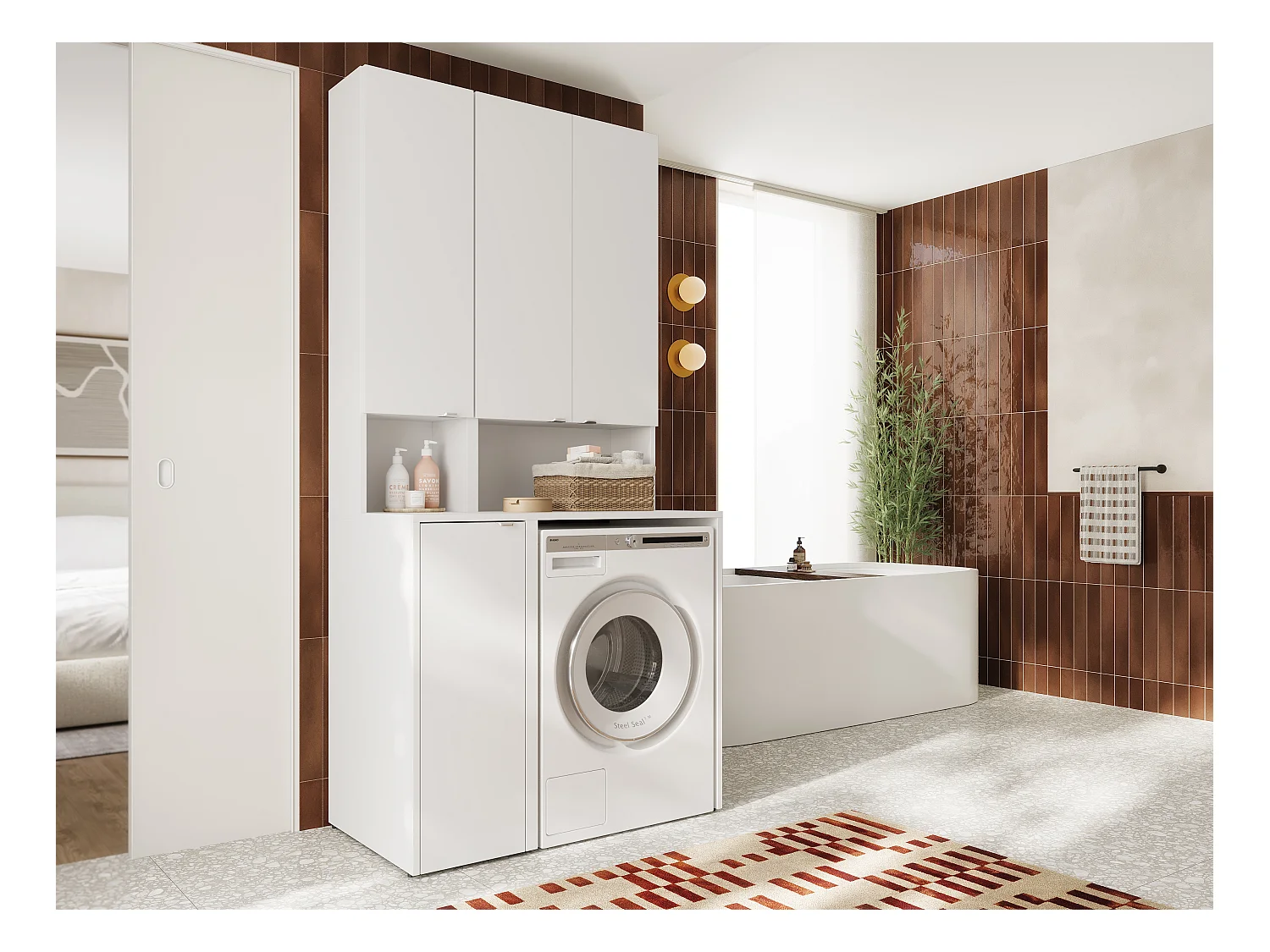 Ensemble de salle de bain - Armoire de machine à laver de 65 cm de large et armoire haute de 33 cm de large