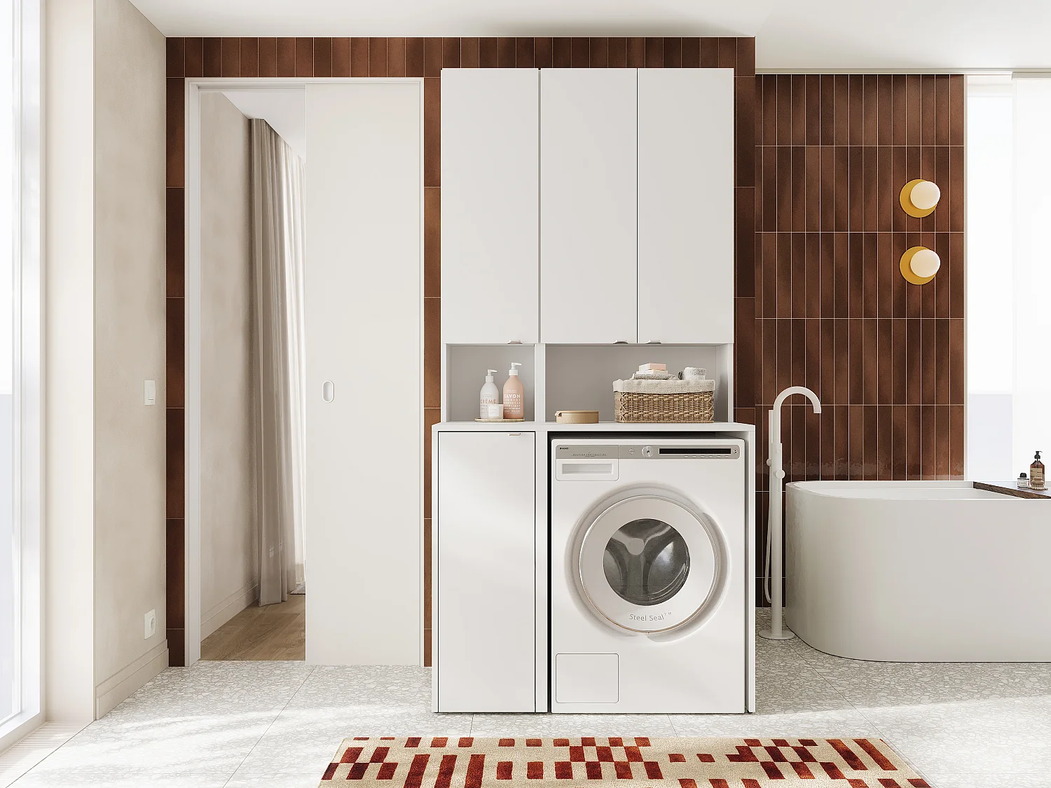 Ensemble de salle de bain - Armoire de machine à laver de 65 cm de large et armoire haute de 33 cm de large