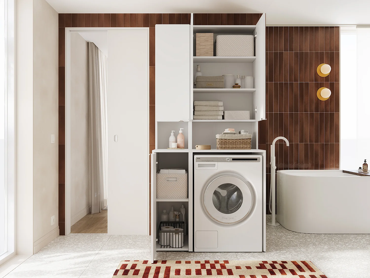 Ensemble de salle de bain - Armoire de machine à laver de 65 cm de large et armoire haute de 33 cm de large