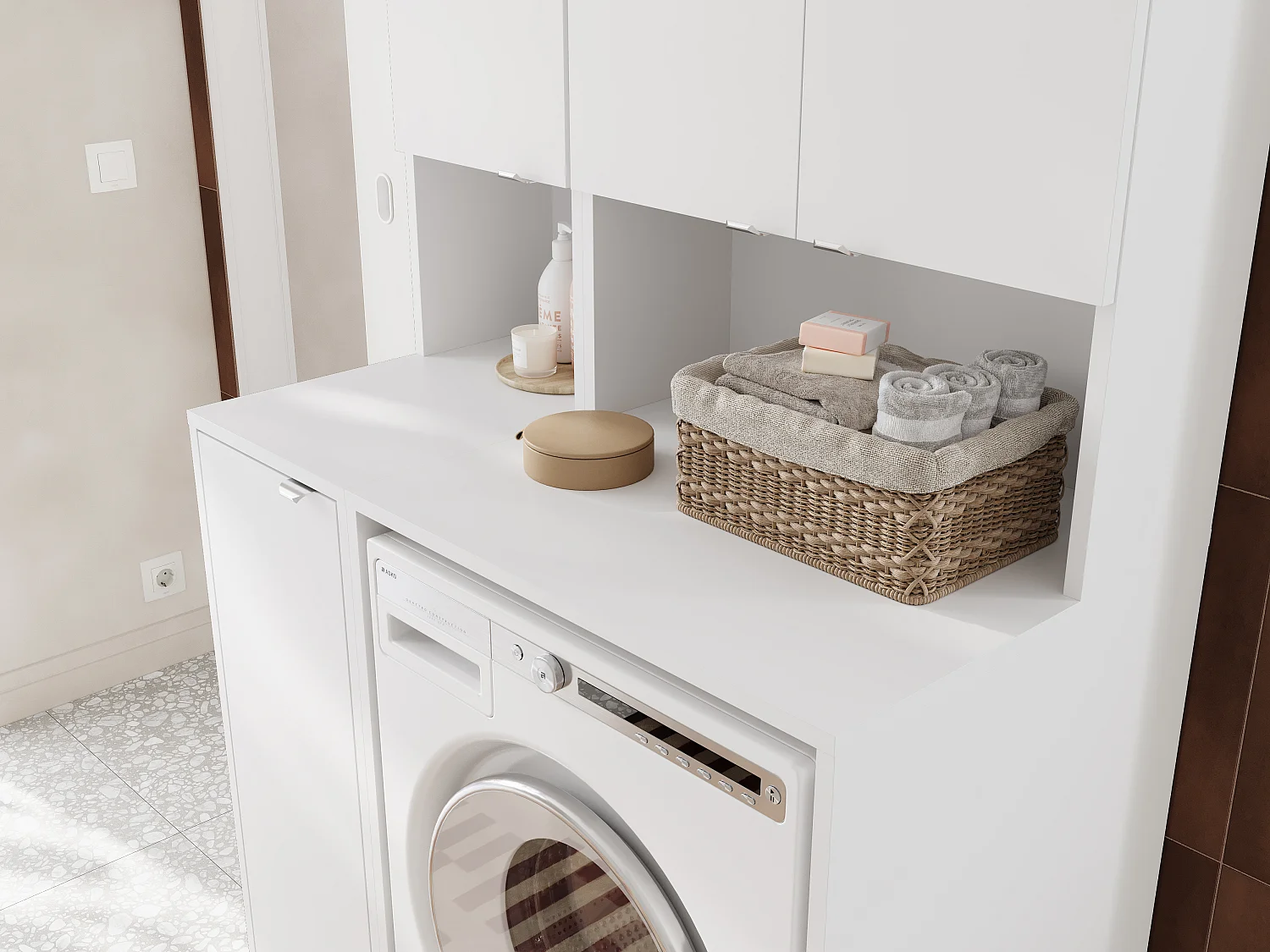 Ensemble de salle de bain - Armoire de machine à laver de 65 cm de large et armoire haute de 33 cm de large