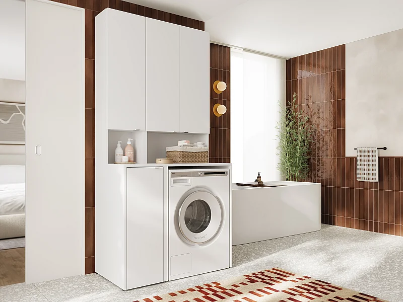 Ensemble de salle de bain - Armoire de machine à laver de 65 cm de large et armoire haute de 33 cm de large