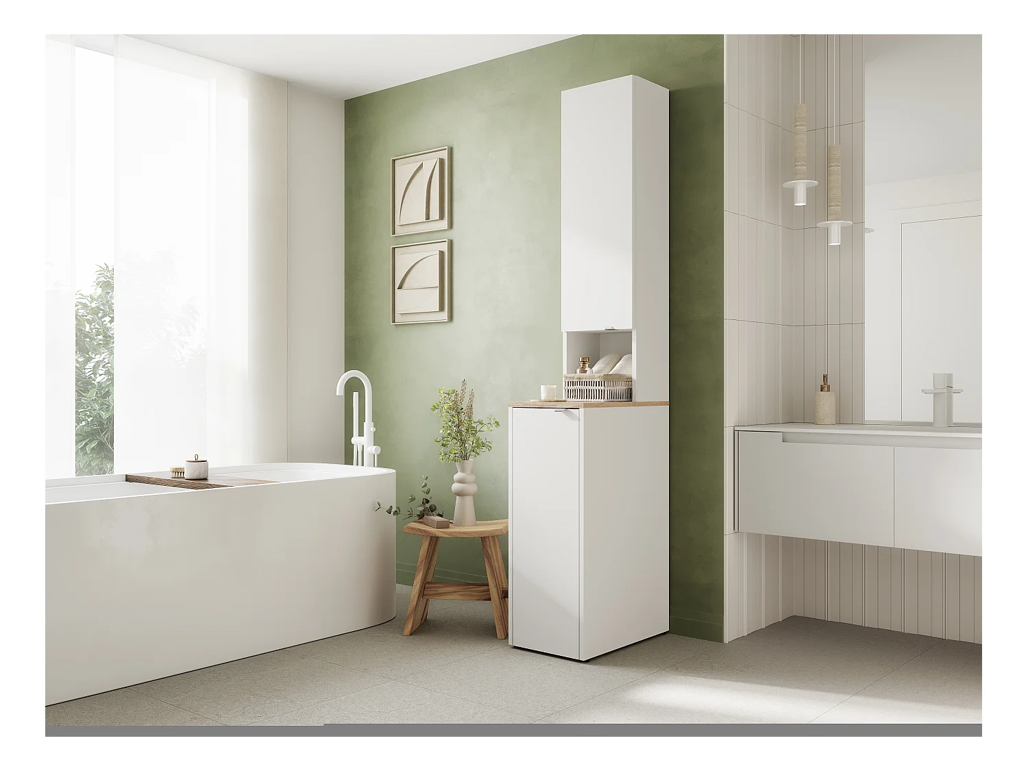 Armoire haute de salle de bain - 210 x 33 x 56 cm Armoire de rangement étroite pour salle de bain