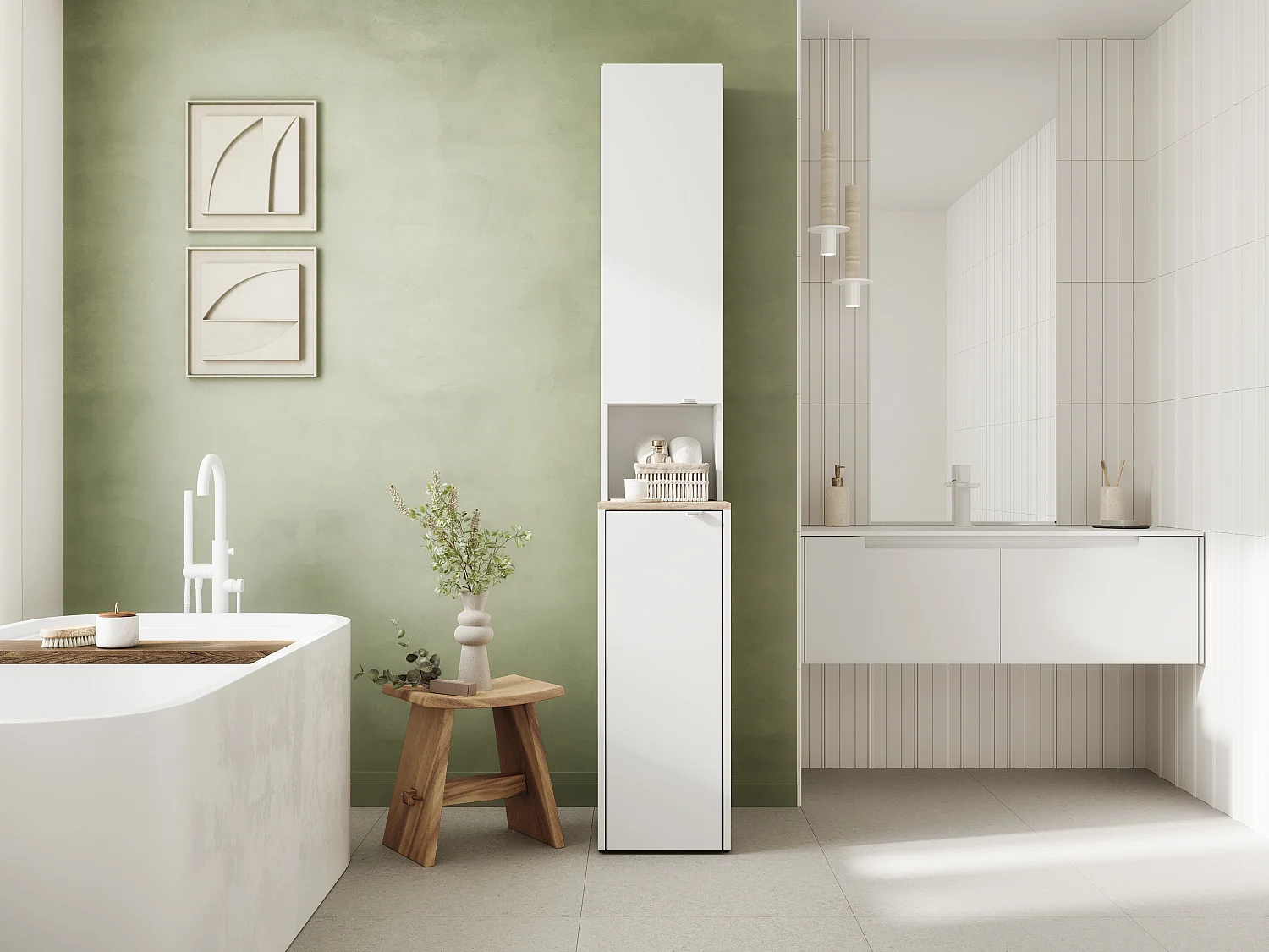 Armoire haute de salle de bain - 210 x 33 x 56 cm Armoire de rangement étroite pour salle de bain