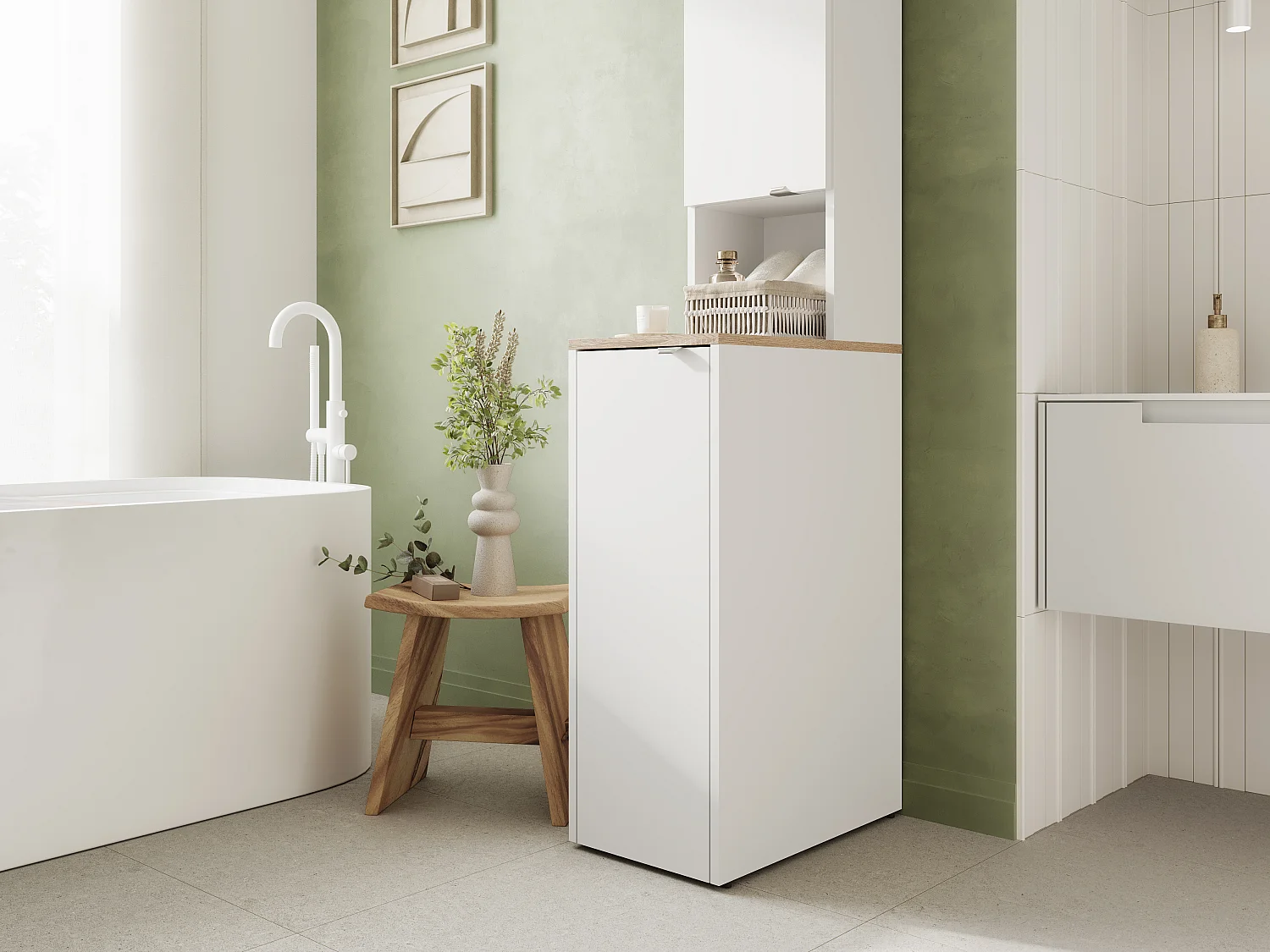 Armoire haute de salle de bain - 210 x 33 x 56 cm Armoire de rangement étroite pour salle de bain