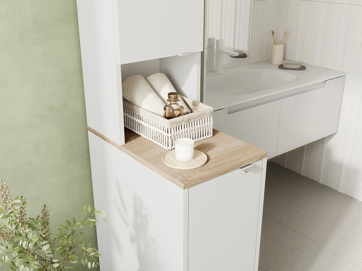 Armoire haute de salle de bain - 210 x 33 x 56 cm Armoire de rangement étroite pour salle de bain