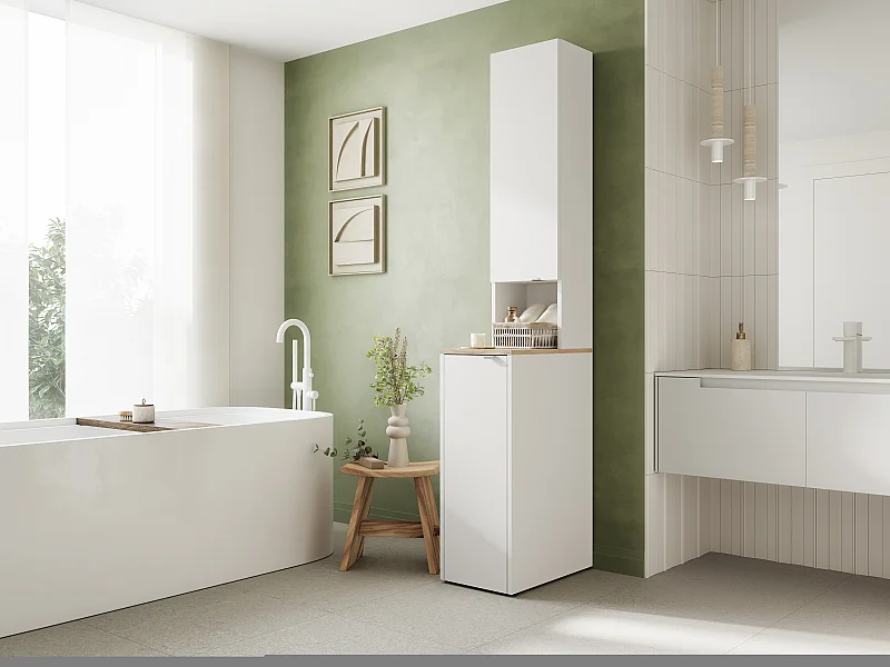 Armoire haute de salle de bain - 210 x 33 x 56 cm Armoire de rangement étroite pour salle de bain