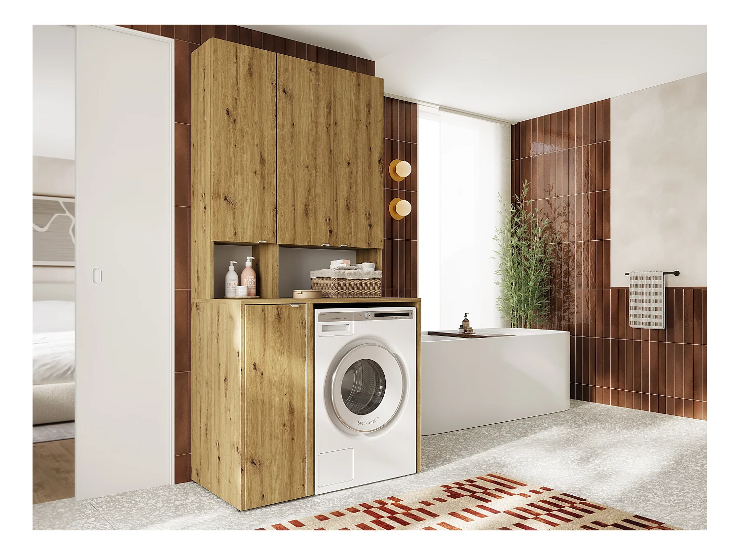 Ensemble de salle de bain - Armoire de machine à laver de 65 cm de large et armoire haute de 33 cm de large