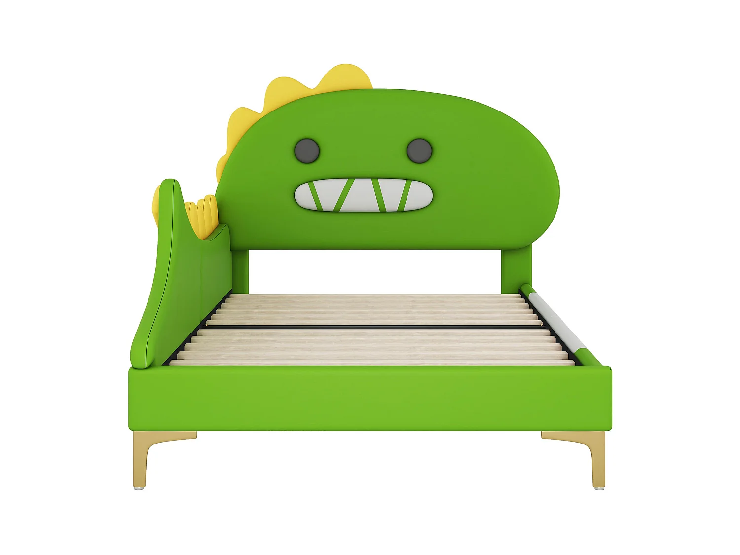 Lit enfant 90x200 cm avec tête de lit forme de dinosaure - similicuir - vert (sans matelas)