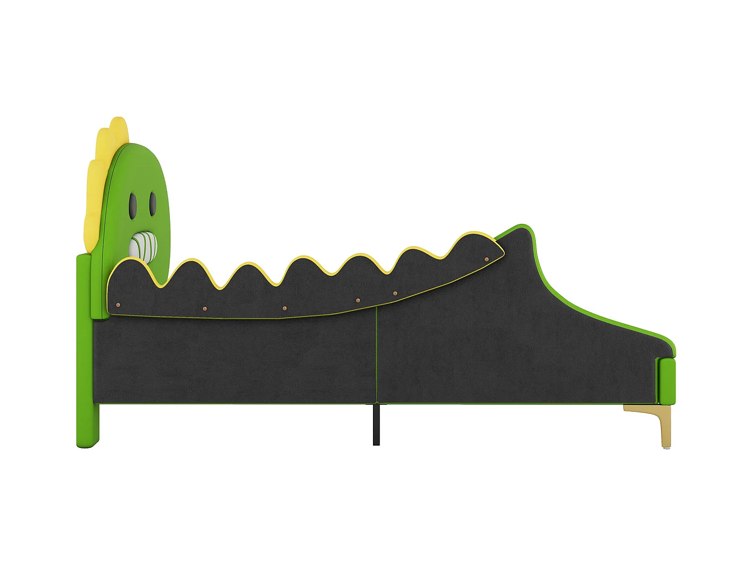 Lit enfant 90x200 cm avec tête de lit forme de dinosaure - similicuir - vert (sans matelas)