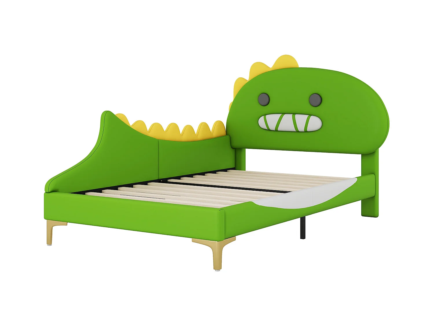 Lit enfant 90x200 cm avec tête de lit forme de dinosaure - similicuir - vert (sans matelas)