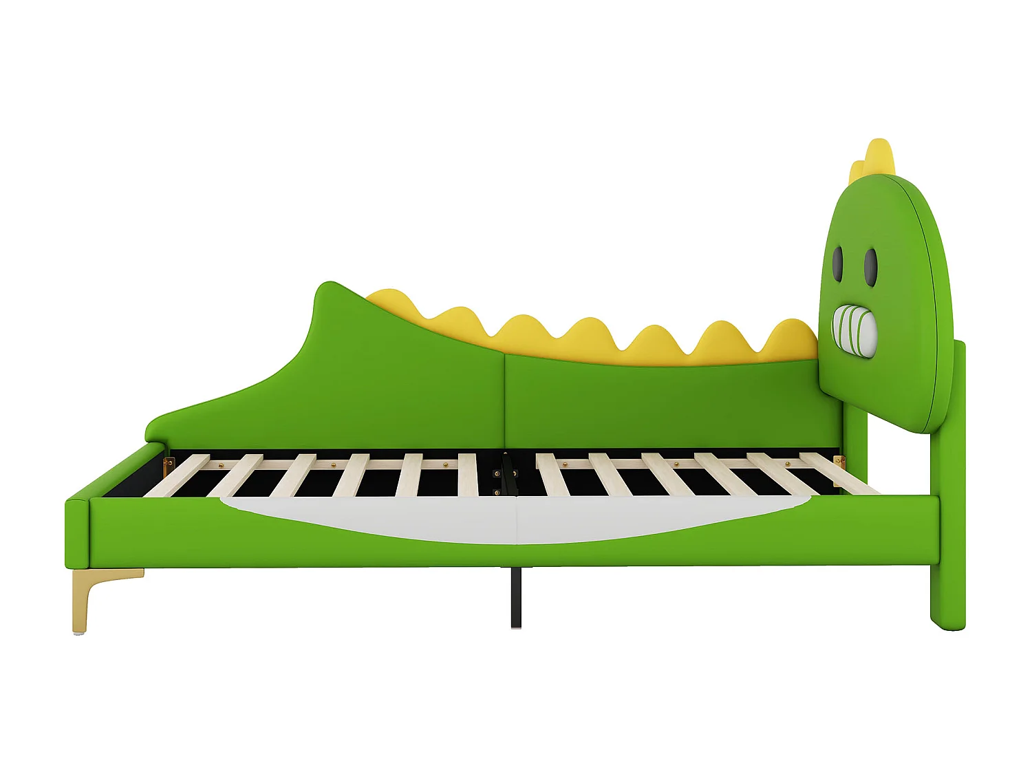 Lit enfant 90x200 cm avec tête de lit forme de dinosaure - similicuir - vert (sans matelas)