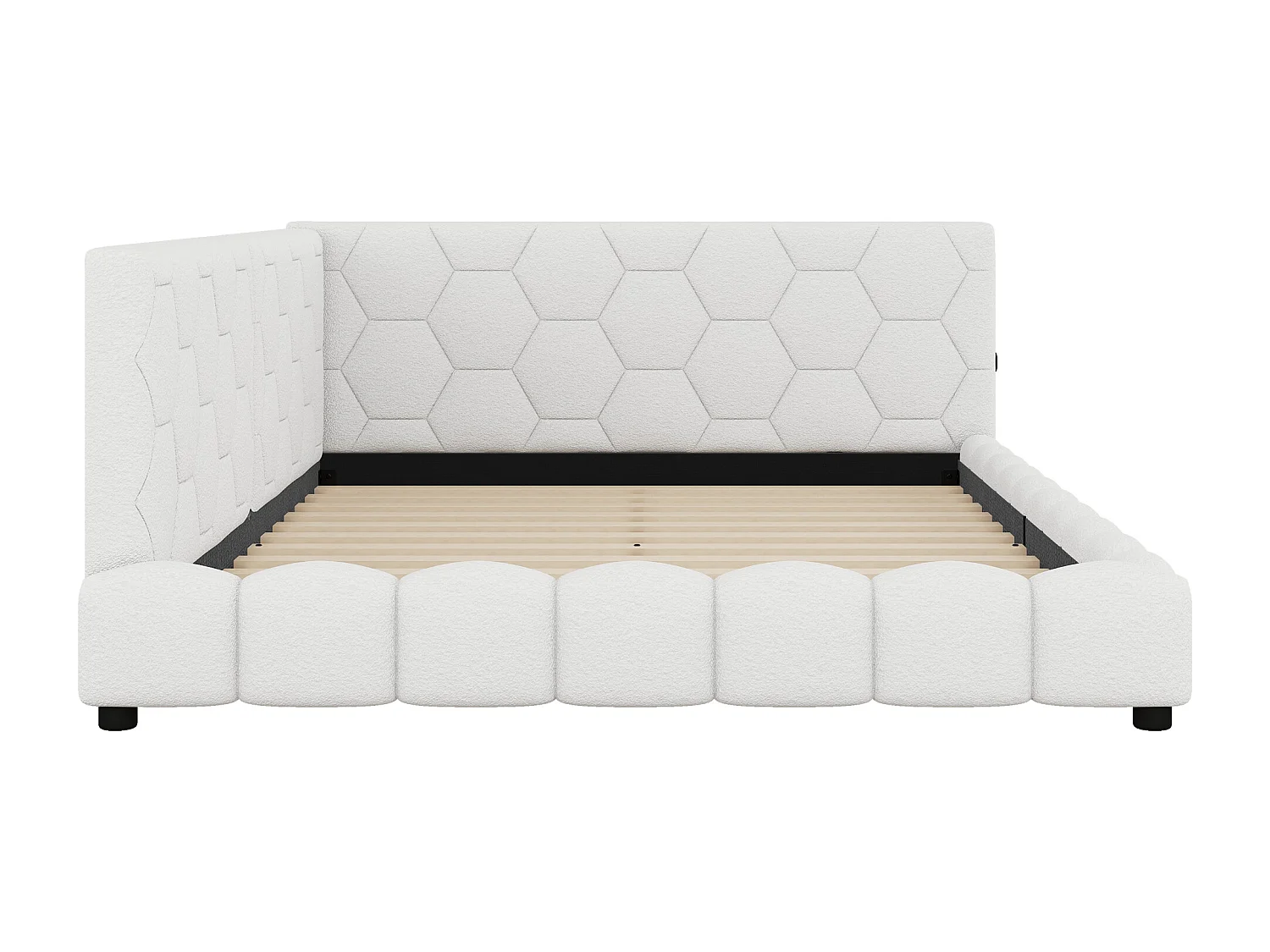 Tweepersoonsbed voor volwassenen 140x200 cm met lattenbodem - gewatteerd hoofdeinde met USB en LED - fluweel - wit (zonder matras)