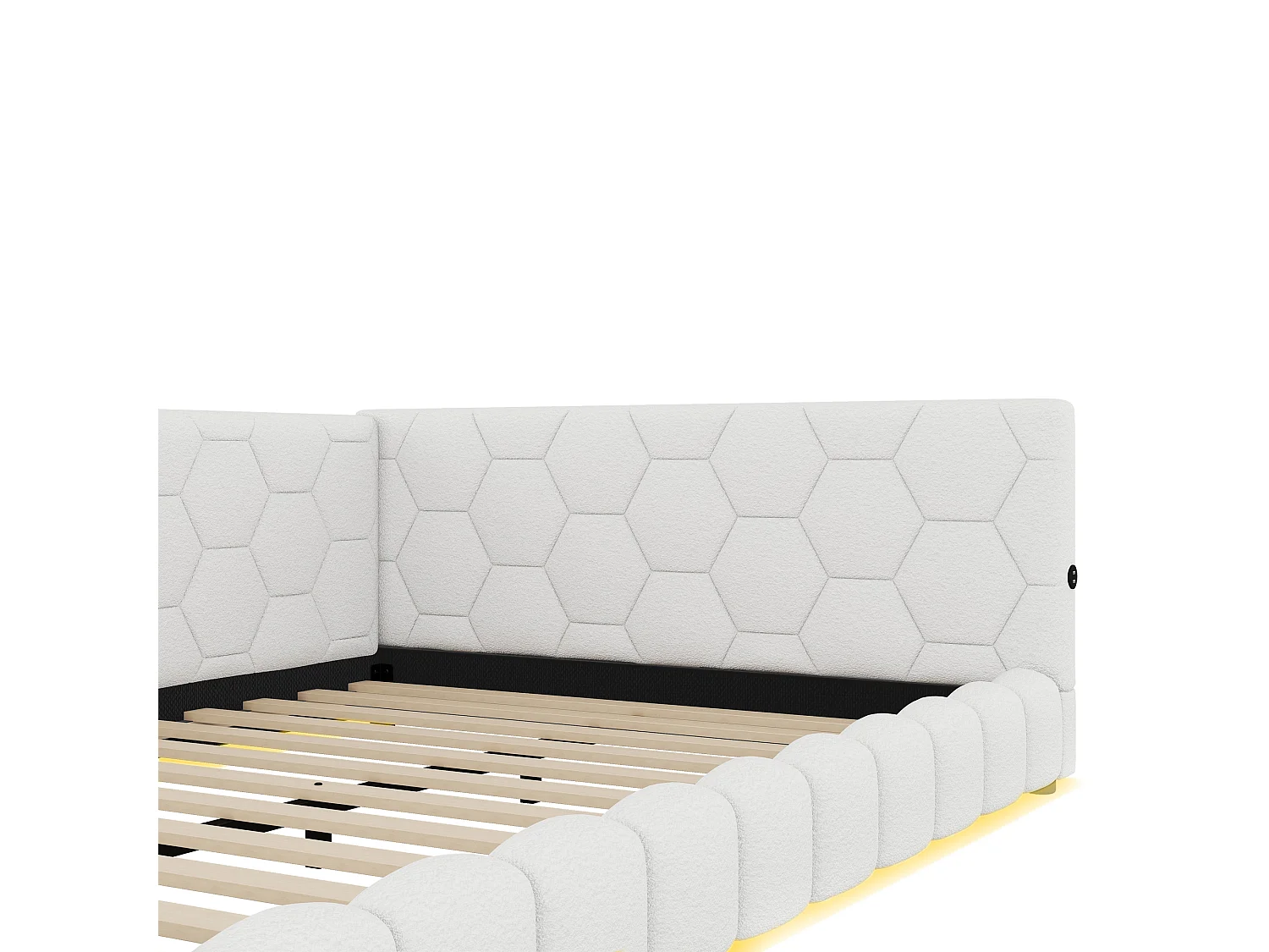 Tweepersoonsbed voor volwassenen 140x200 cm met lattenbodem - gewatteerd hoofdeinde met USB en LED - fluweel - wit (zonder matras)