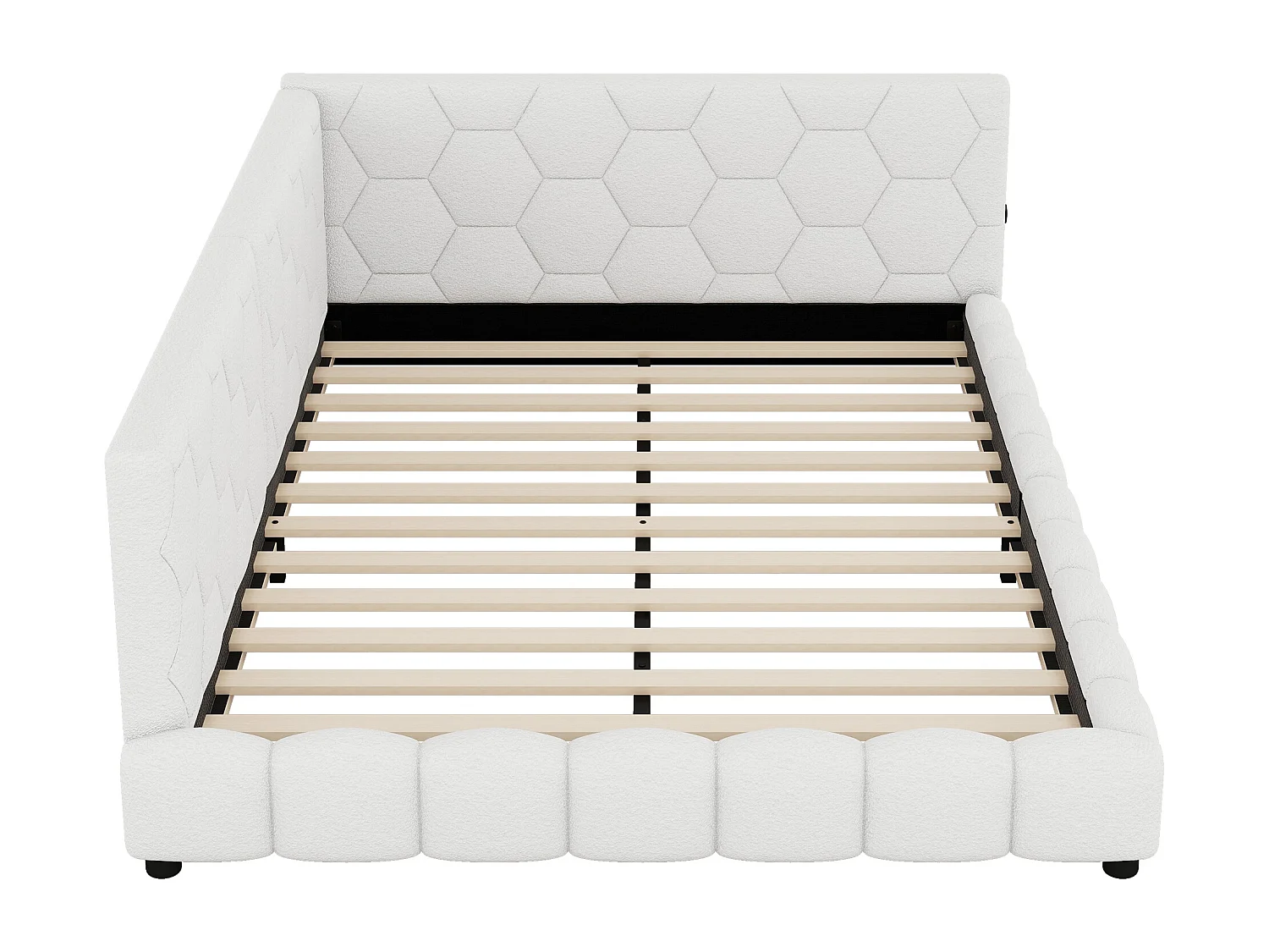 Lit adulte 140x200 cm avec sommier - tête de lit capitonnée avec USB et LED - velours - blanc (sans matelas)