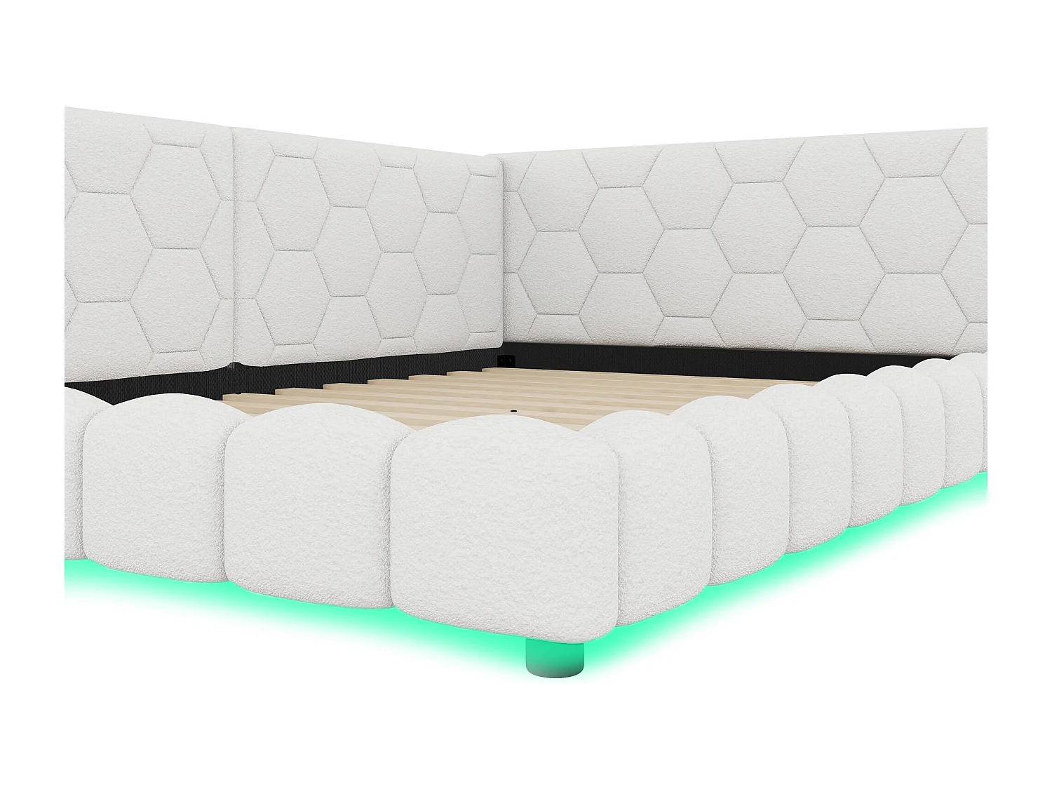 Lit adulte 140x200 cm avec sommier - tête de lit capitonnée avec USB et LED - velours - blanc (sans matelas)