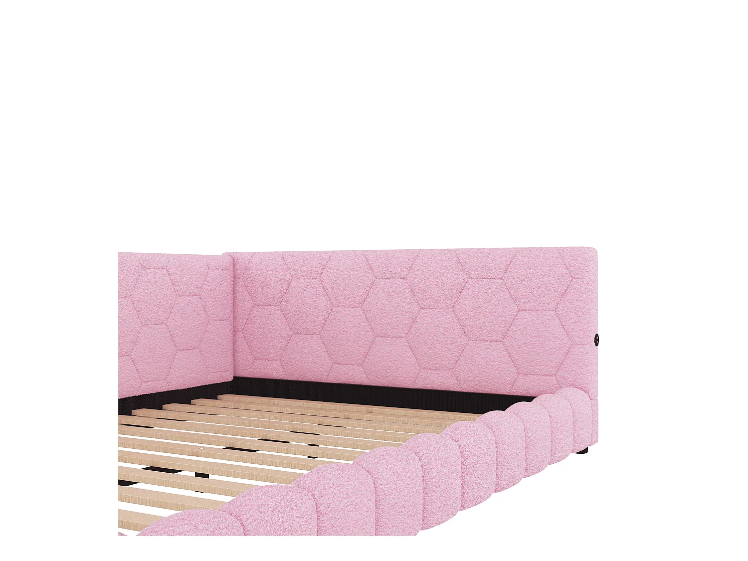 Tweepersoonsbed voor volwassenen 140x200 cm met lattenbodem - gewatteerd hoofdeinde met USB en LED - fluweel - roze (zonder matras)