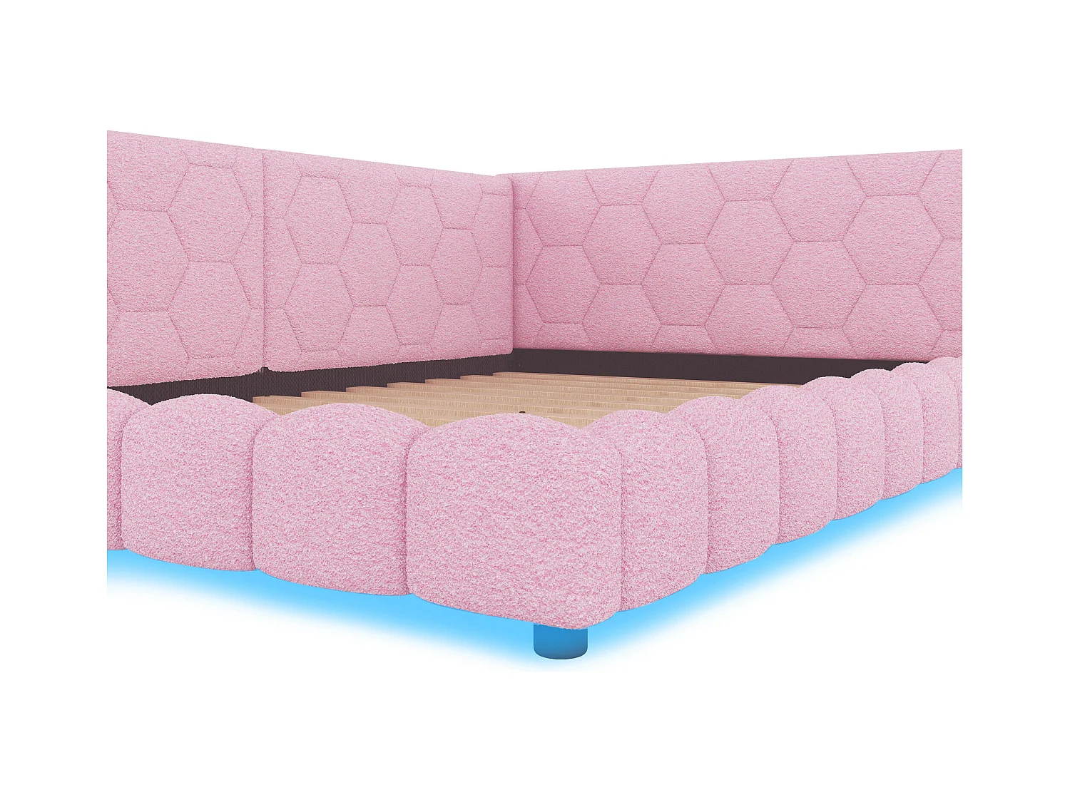 Tweepersoonsbed voor volwassenen 140x200 cm met lattenbodem - gewatteerd hoofdeinde met USB en LED - fluweel - roze (zonder matras)