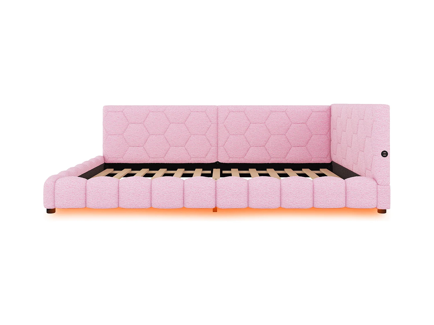 Tweepersoonsbed voor volwassenen 140x200 cm met lattenbodem - gewatteerd hoofdeinde met USB en LED - fluweel - roze (zonder matras)