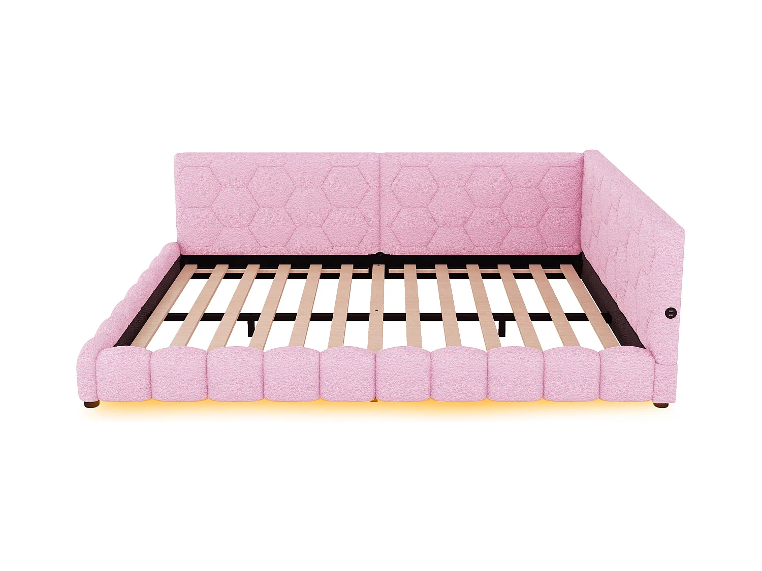 Tweepersoonsbed voor volwassenen 140x200 cm met lattenbodem - gewatteerd hoofdeinde met USB en LED - fluweel - roze (zonder matras)