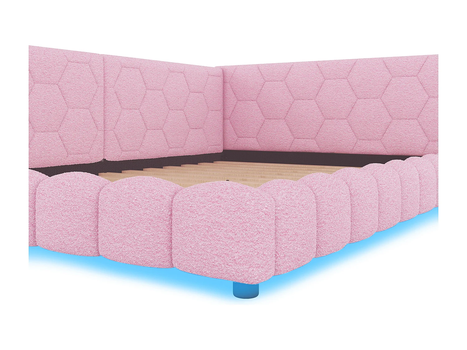 Lit adulte 140x200 cm avec sommier - tête de lit capitonnée avec USB et LED - velours - rose (sans matelas)