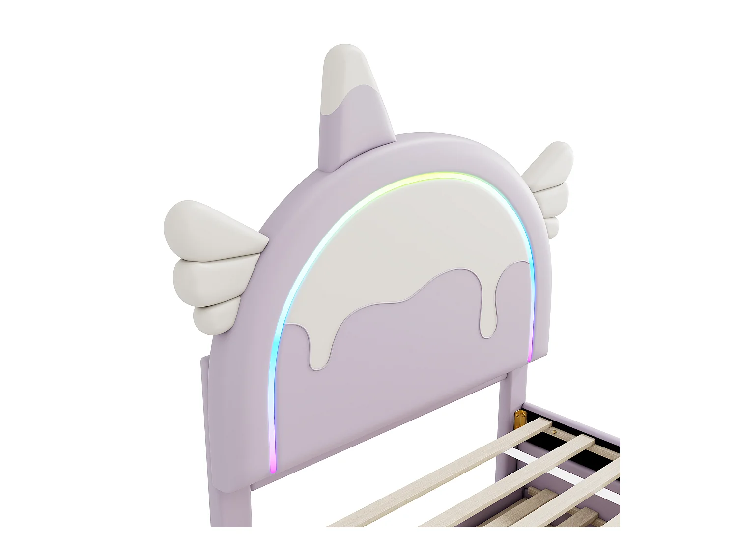 Lit gigogne enfant 90x200 cm avec sommier - tête de lit capitonnée avec LED et 3 tiroirs - similicuir - violet (sans matelas)